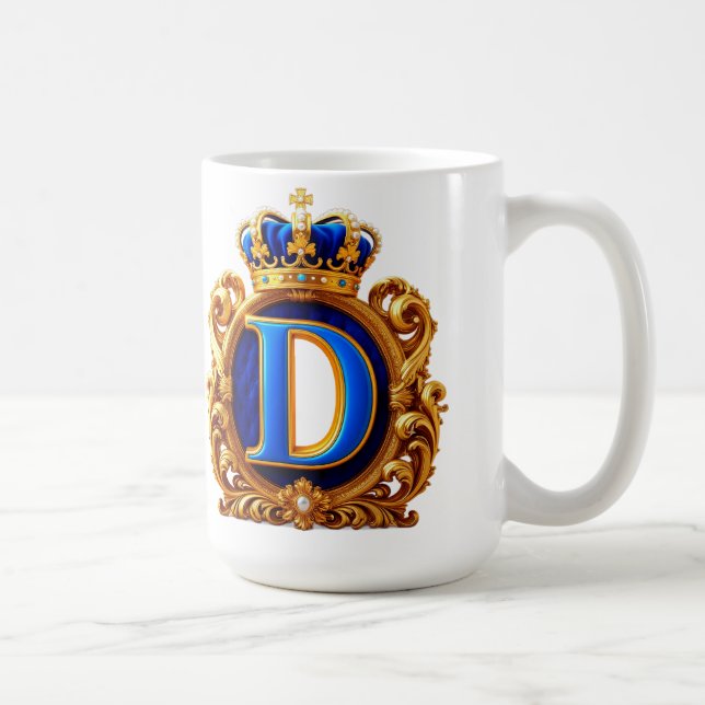 Caneca De Café Monograma Real Letra D em Azul (Direita)
