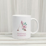Caneca De Café Monograma Rosa Dourada Watercolor - Letra A<br><div class="desc">Monograma Rosa Dourada Watercolor - Letra A</div>