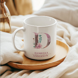Caneca De Café Monograma Rosa Dourada Watercolor - Letra D