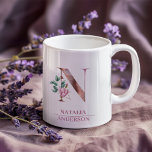 Caneca De Café Monograma Rosa Dourada Watercolor - Letra N<br><div class="desc">Monograma Rosa Dourada Watercolor - Letra N</div>