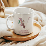 Caneca De Café Monograma Rosa Dourada Watercolor - Letra V<br><div class="desc">Monograma Rosa Dourada Watercolor - Letra V</div>