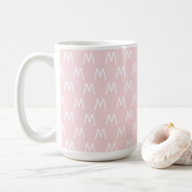 Caneca De Café Monograma Rosa e Branco Urbano (Com Donut)
