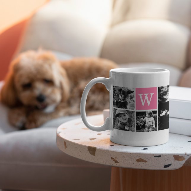 Caneca De Café Monograma Rosa Modelo de 5 Fotografias (Criador carregado)