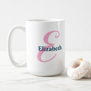 Caneca De Café Monograma Rosa Personalizado - Letra E Nome Person