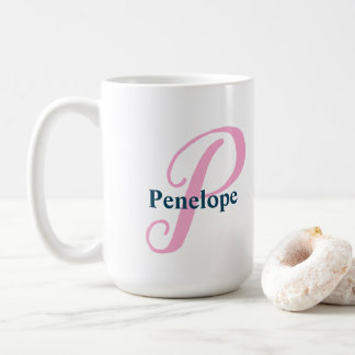 Caneca De Café Monograma Rosa Personalizado - Letra P Nome Person
