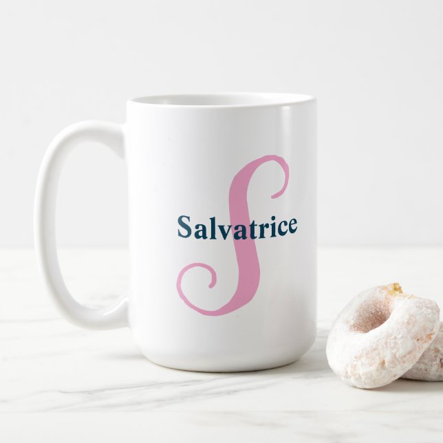 Caneca De Café Monograma Rosa Personalizado - Letra S Nome Person (Com Donut)