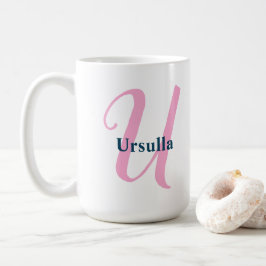 Caneca De Café Monograma Rosa Personalizado - Letra U Nome Person