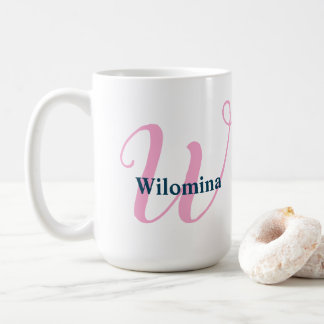 Caneca De Café Monograma Rosa Personalizado - Letra W Nome Person