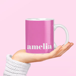 Caneca De Café Monograma Rosa Quente Moderno