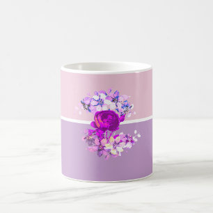 Caneca De Café Monograma Rosa Rosa Cottagecore