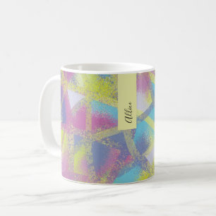 Caneca De Café Monograma roxo amarelo azul abstrato