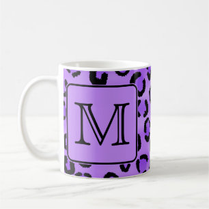 Caneca De Café Monograma roxo do costume do impressão do leopardo