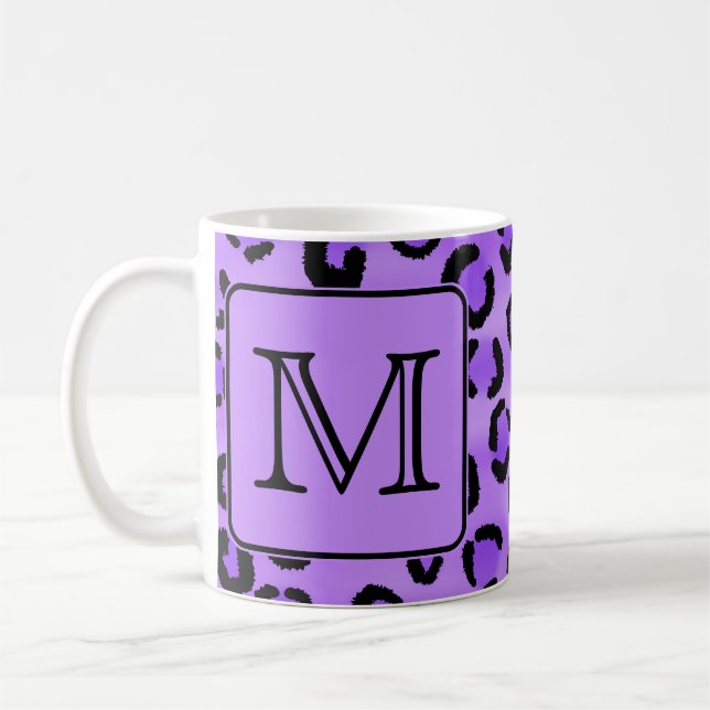 Caneca De Café Monograma roxo do costume do impressão do leopardo (Esquerda)