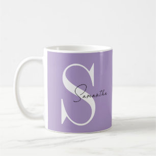Caneca De Café Monograma Roxo Elegante Personalizado