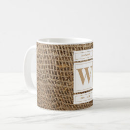 Caneca De Café Monograma Russo Burlap Inicial