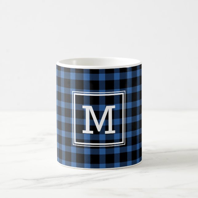 Caneca De Café Monograma Russo da Família Xadrez Azul e Negra (Centro)
