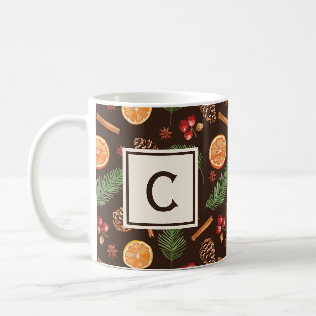 Caneca De Café Monograma Russo de outono Botânico de inverno (Esquerda)