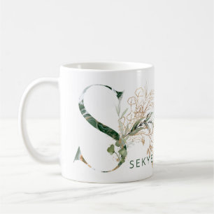 Caneca De Café Monograma "S" Botânico de Eucalipto em Ouro Person