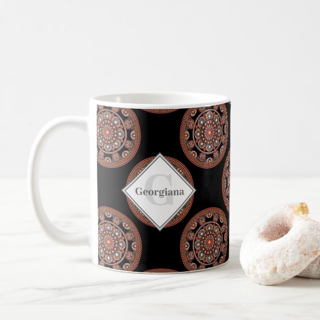 Caneca De Café Monograma Safari Sunset Bohemian Bolinhas Mandala (Com Donut)