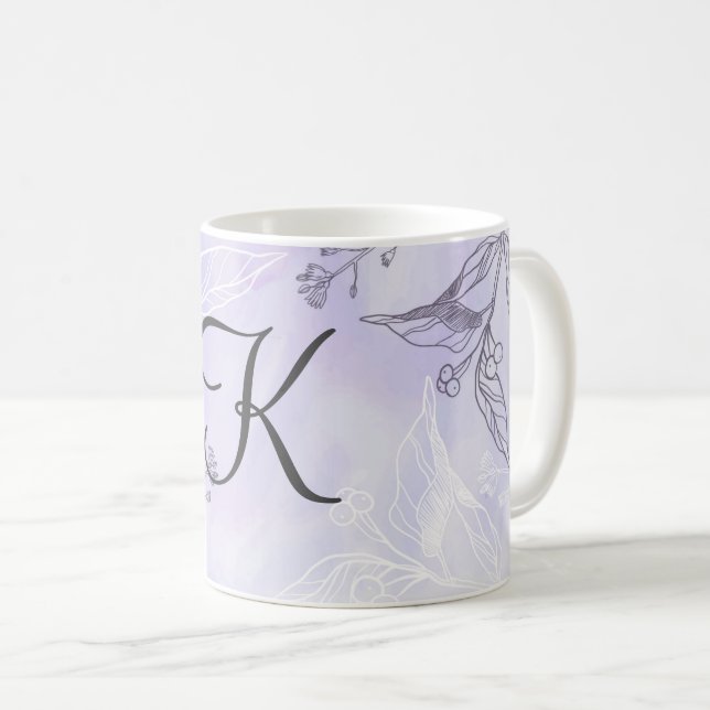 Caneca De Café Monograma Script White Cinza Puro Floral (Frente Esquerda)