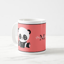 Caneca De Café Monograma Sentado Sentado Panda Salmão Personaliza