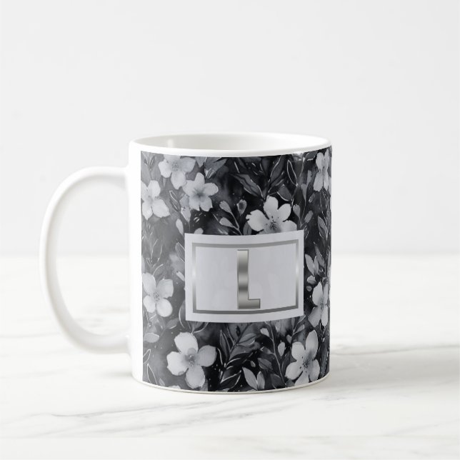 Caneca De Café Monograma Silver - Letra Floral Watercolor (Esquerda)