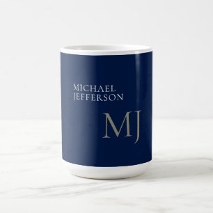 Caneca De Café Monograma Simples Azul Escuro Tendência Negócios