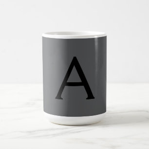 Caneca De Café Monograma Simples Cinza Clássico Adicionar Nome In
