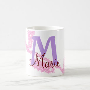 Caneca De Café Monograma simples com brilho vermelho adicione a l