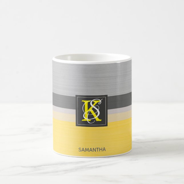 Caneca De Café Monograma Simples de Dois Amarelos de Tom e Inicia (Centro)