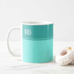 Caneca De Café Monograma Simples e Bonito de Azul Teal Stripado