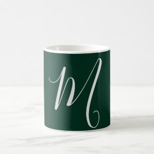 Caneca De Café Monograma Simples Elegante Moderno Verde Escuro Pr