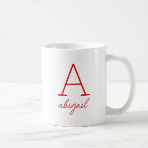 Caneca De Café Monograma Simples Minimalista Moderno em Vermelho
