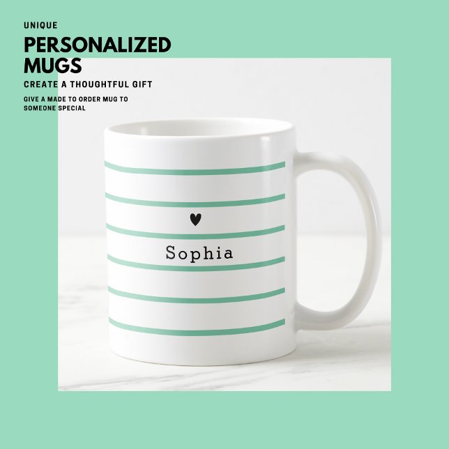 Caneca De Café Monograma Simples Moderno Mínimo de Stripe Verde C (Criador carregado)