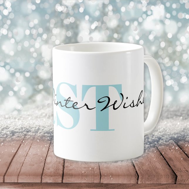 Caneca De Café Monograma Sutil e Desejos Quentes de Inverno (Criador carregado)