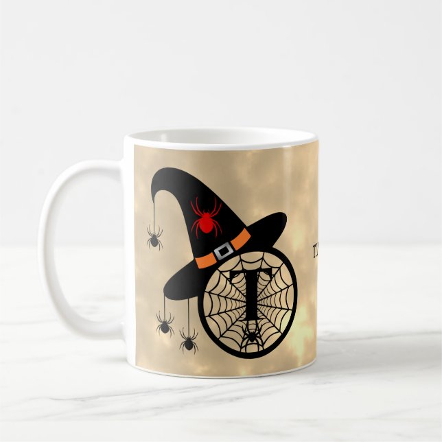 Caneca De Café Monograma T Halloween Sky Witeen Nome (Esquerda)