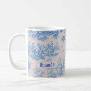 Caneca De Café Monograma Toile Floral Azul Turquesa Vintage