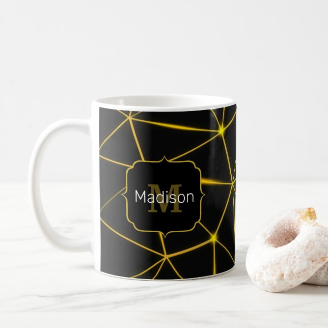 Caneca De Café Monograma triângulos pretos geométricos linhas dou (Com Donut)