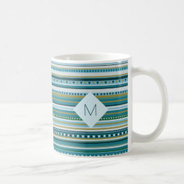 Caneca De Café Monograma Tribal Teal Blue Pattern Mug