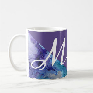 Caneca De Café Monograma ultravioleta na moda de turquesa da