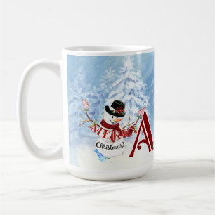 Caneca De Café Monograma Uma Neve Feliz Natal Árvores Neves