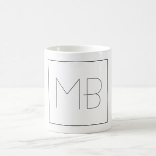 Caneca De Café Monograma Único Elegante Branco