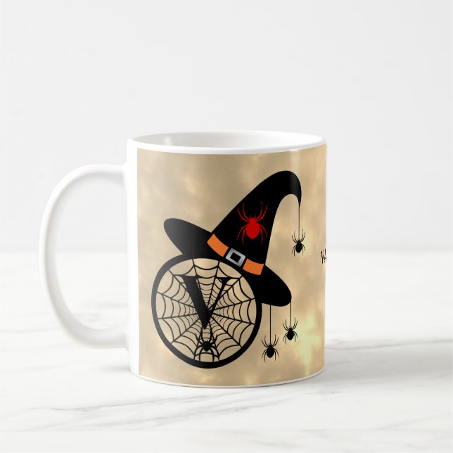 Caneca De Café Monograma V Halloween Sky Witeen Nome (Esquerda)