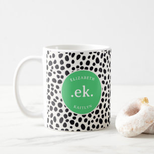 Caneca De Café Monograma Verde de Abstrato de Cachorro Dalmático