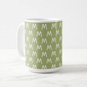 Caneca De Café Monograma Verde e Branco minimalista