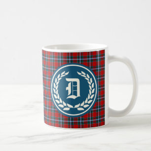Caneca De Café Monograma vermelho brilhante do Tartan de Drummond