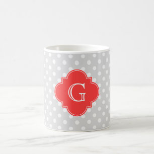 Caneca De Café Monograma vermelho coral de Quatrefoil das