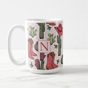 Caneca De Café Monograma Vermelho de Cowgirl de Natal no Sudoeste