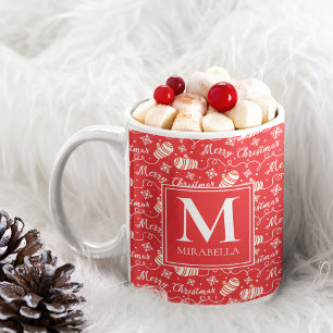 Caneca De Café Monograma Vermelho Feliz Natal