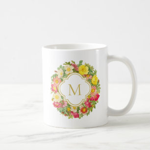Caneca De Café Monograma Vintage Floral Wreath Mug